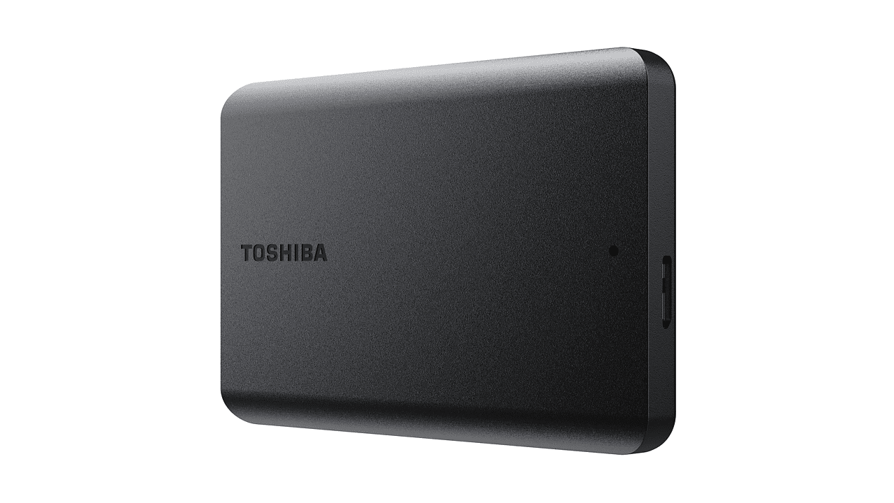 "Schwarze externe Festplatte von TOSHIBA Canvio Basics, 1 TB Speicherkapazität, 2,5 Zoll Formfaktor, für zuverlässige Datensicherung und -speicherung."