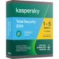 Ein Sicherheitsschild umgibt fünf verschiedene Geräte, das Kaspersky Total Security 2024 5 Geräte 1 Jahr symbolisiert.