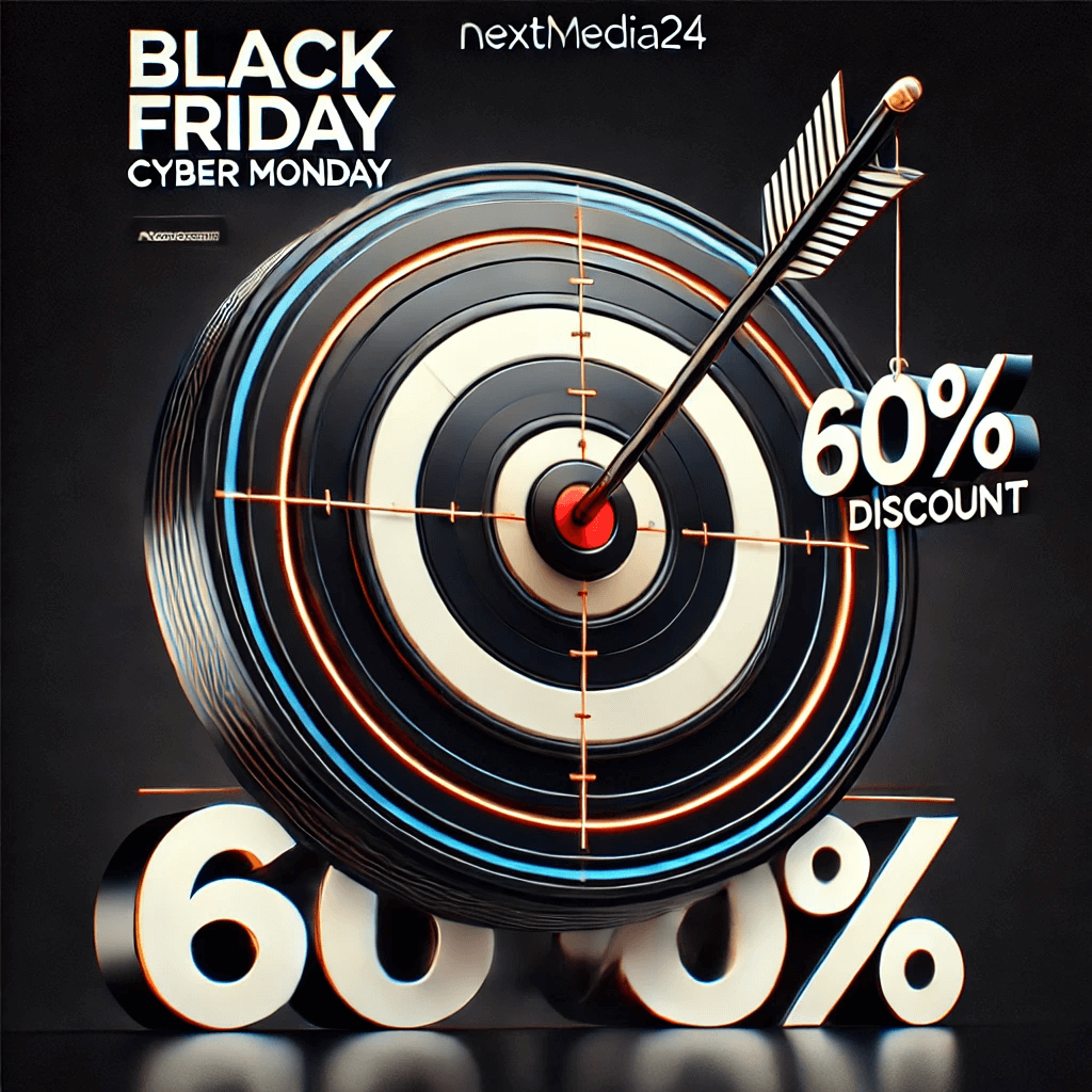 Black Friday  Dart Bild mit einem Pfeil mit 60 % Rabatt