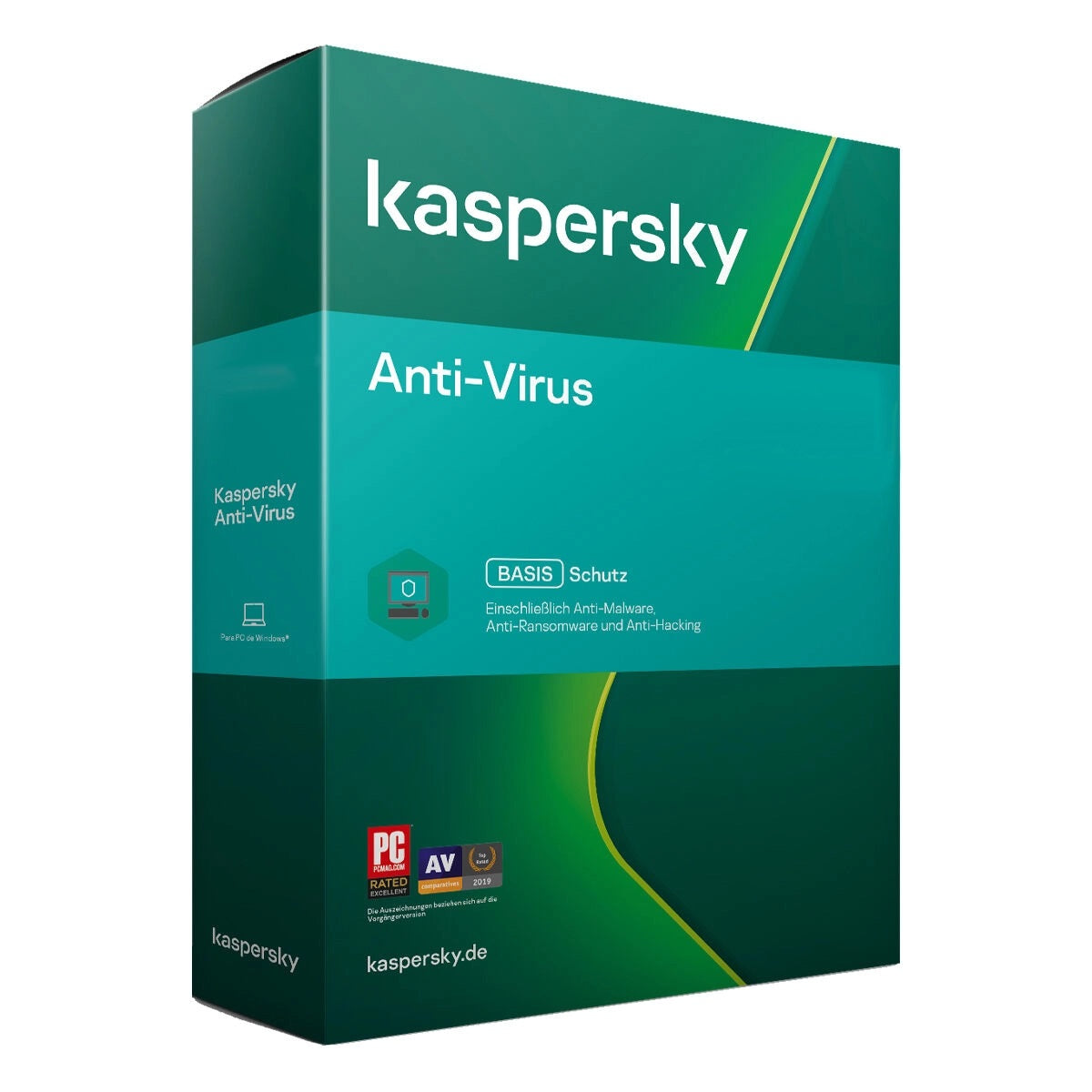 Ein Sicherheitsschild umgibt fünf verschiedene Geräte, das Kaspersky Anti-Virus 2024 5 Geräte 1 Jahr symbolisiert.